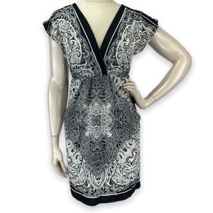 Bailey Blue Paisley Faux Wrap Front Tunic Dress Pockets Sleeveless Small S‎